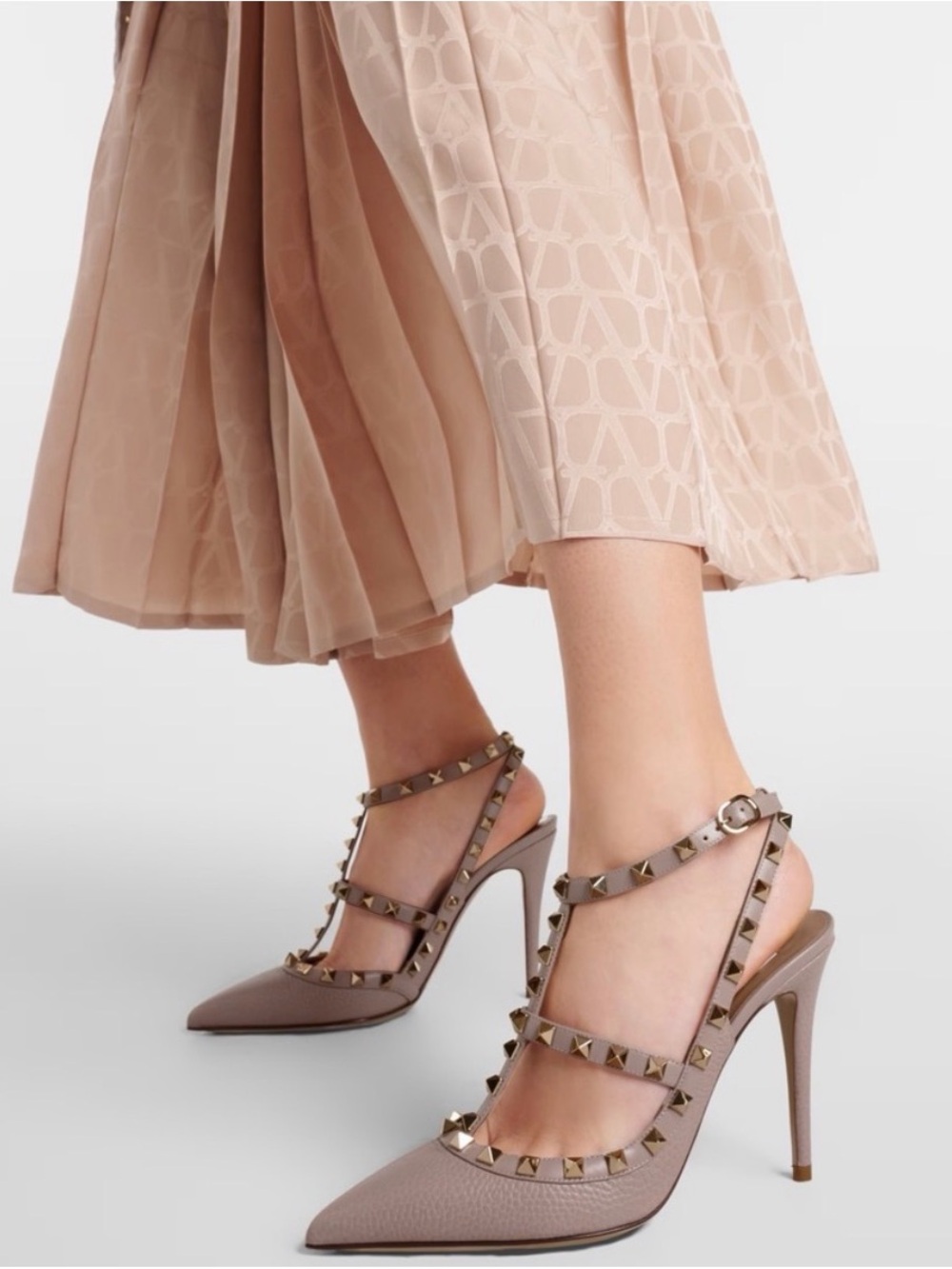 Authentic Valentino PinkTaupe Rockstud Slingback Pump Gaged grainy leather